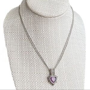 Purple Stone Heart Double Strand Silver Tone Necklace